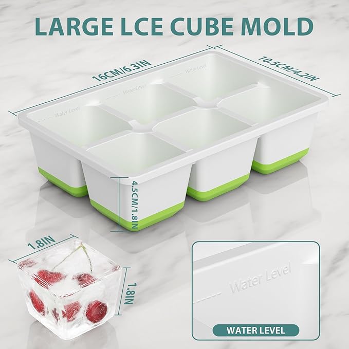 Optish Large Ice Cube Molds, 3 Pack Whiskey Square Ice Molds, 1.8 Inch Big Ice Cube Tray, Stackable Cocktail Ice Tray with Lid, Easy to Release (Green) - Image 2