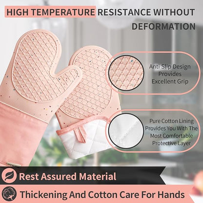 Pink Oven Mits, Heat Resistant, Non-Slip Grip Pattern, Baking Gloves for Oven, Kitchen Pot Holders,1 Pair - Image 3
