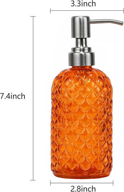 16 oz Diamond Pattern Glass Soap Dispenser, Kitchen and Bathroom Refillable Soap Dispenser with Rust Resistant Stainless Steel Pump for Hand Soap, Lotion Glass Liquid Dispenser - Image 3