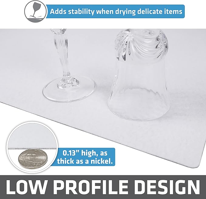 Drymate Jumbo XL Dish Drying Mat (19”x24”), Low-Profile, Super Absorbent, Quick Dry Fabric, Waterproof & Slip-Resistant, for Kitchen Counter, Trimmable, Easy to Clean (USA Made)(White) - Image 4
