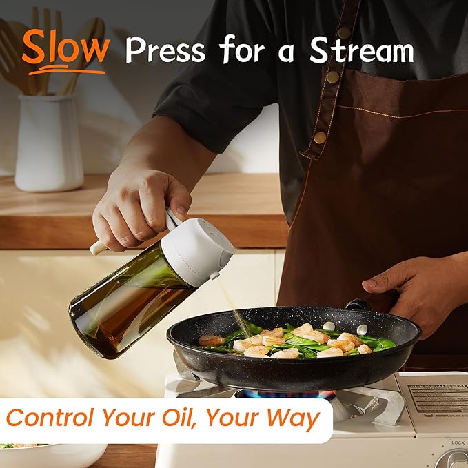 TrendPlain - Original 16oz/470ml Olive Oil Dispenser Bottle for Kitchen Gadgets and Air Fryer Accessories - Olive Oil Sprayer for Cooking w/Stickers - Black&White - Image 4