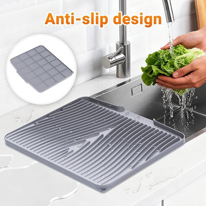 Silicone Dish Drying Mat for Kitchen Counter, Dish Drying Pad, Non-Slip Drain Pad with Built-in Drain, Heat Resistant Stone Drying Mat - Image 5
