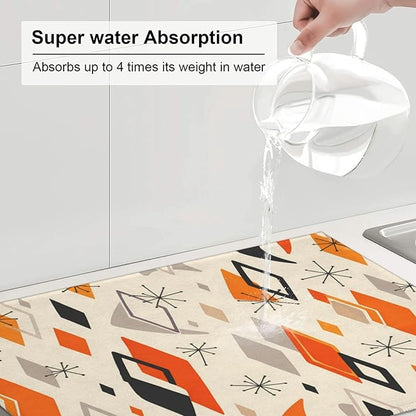 Retro Geometric Pattern Dish Drying Mat For Kitchen Counter Absorbent Large Kitchen Fast Dry Pad Reusable Washable Protector Rack Large Mat 18 X 24