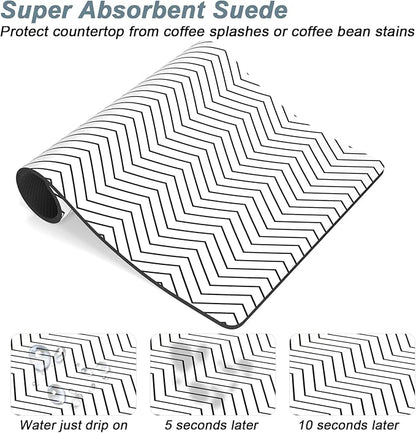 Rnivvi Coffee Mat, 12" x 19" Cute Coffee Bar Mats for Espresso Machine Station Accessories and Organizer, Hide Stain Rubber Backed Absorbent Dish Drying Pad for Kitchen Counter, White Strip - Image 3