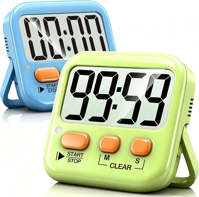 Antonki 2 Pack Digital Timer for Kids, Magnetic Countdown Kitchen Timers for Cooking, Egg, Classroom, Teacher, Exercise, Study, Oven - Battery Included by Antonki