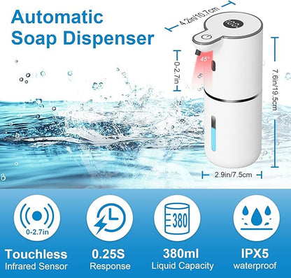 OHIFAST Automatic Foaming Soap Dispenser Touchless, USB Rechargeable Smart Hand Soap Dispenser, 6-Level Adjustable, 12.8oz/380mL Wall Mounted for Bathroom Kitchen Dish Soap-White - Image 2
