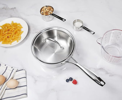 KEAWELL K3 Premium 2-Quart Tri-Ply Stainless Steel Saucepan with Lid, Induction & Oven Safe up to 600°F, Even Heating, Professional Cookware for All Stovetops (2-Qt)