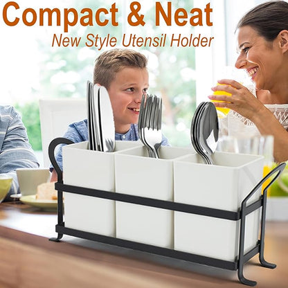 Czlizdyt Cutlery Holder with Drain Holes, Silverware Caddy for Party Countertop, 3pcs Bins Set Utensil Holders for Spoon and Fork, White - Image 8
