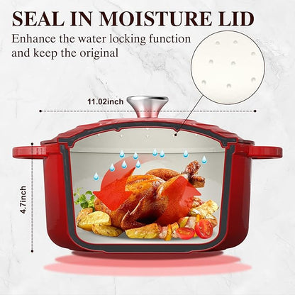 Umite Chef 7QT Enameled Cast Iron Dutch Oven with Lid & Cotton Potholders–Heavy-Duty Cookware for Bread Baking, Braising, Stews, Marinate, Cook(Red) - Image 2