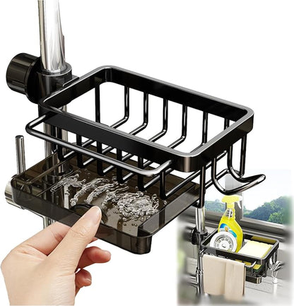 Sink Organizer Rack for Kitchen and Bathroom, 2025 New Stainless Steel Detachable Hanging Faucet Drain Rack with Drip Tray Faucet Sponge Holder for Bathroom (Black, Right) by GCFTIFF