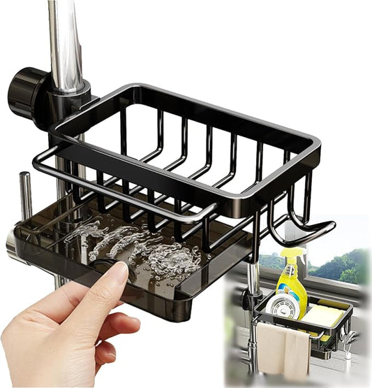 Sink Organizer Rack for Kitchen and Bathroom, 2025 New Stainless Steel Detachable Hanging Faucet Drain Rack with Drip Tray Faucet Sponge Holder for Bathroom (Black, Right) by GCFTIFF