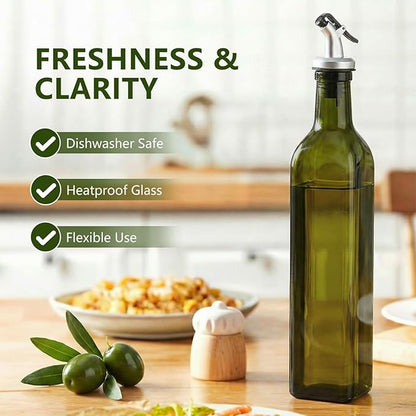 WERTIOO 4Pack Green Olive Oil Dispenser Bottle, 17 OZ Glass Oil Dispenser for Kitchen, 500ml Glass Bottles for Vinegar Oliveoil with Label and Funnel - Image 5