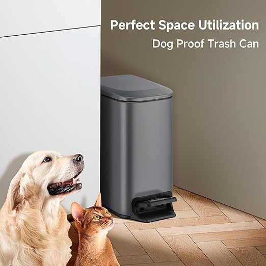 TIPGO Slim Bathroom Trash Can with Lid Soft Close, 6 Liter / 1.6 Gallon Stainless Steel Garbage Can with Removable Inner Bucket, Step Pedal, Small Trash Cans for Bedroom, Office, Kitchen (Grey) - Image 5