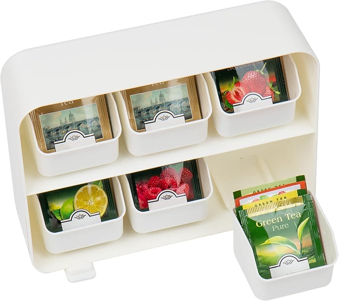 Mind Reader Tea Bag Organizer, Tea Station Organizer, Countertop Storage, Kitchen, Plastic, 10.25"L x 3.25"W x 7.75"H, White - Image 4