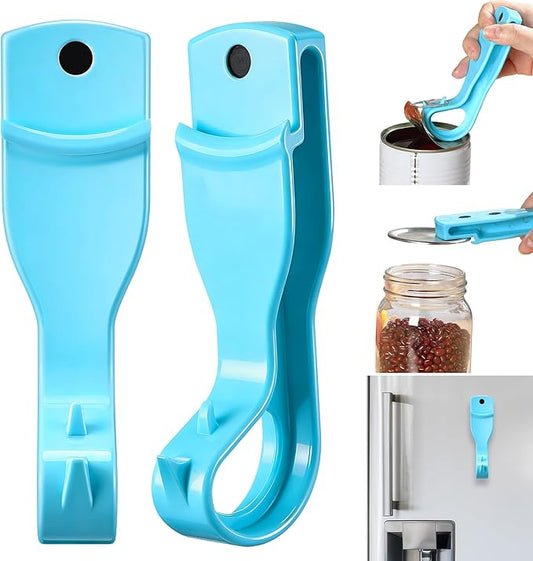 2 Pack 2-IN-1 Ring Pull Can Opener and Canning Jar Opener with Magnets,Can Openers for Seniors,Arthritis,Parkinson’s,Mason Jar Openers for Weak Hands,Releases Vacuum Seal,Magnetic Refrigerator Storage