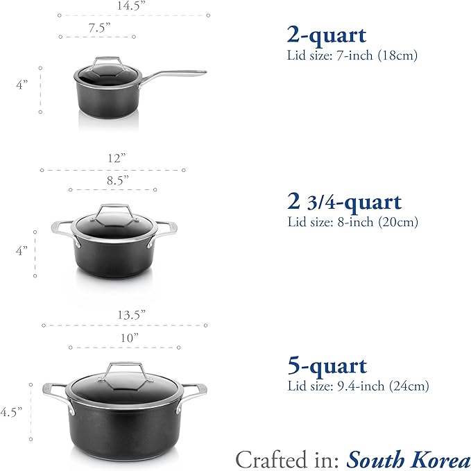 TECHEF - Onyx Collection - 2.8-quart Soup Pot with Glass Lid, coated with New Teflon Platinum Non-Stick Coating (PFOA Free)