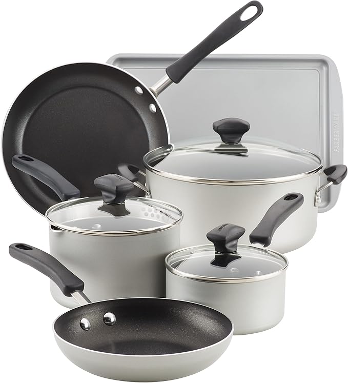 Farberware Cookstart DiamondMax Nonstick Cookware/Pots and Pans Set, Dishwasher Safe, Includes Baking Pan and Cooking Tools, 15 Piece - Silver by Farberware