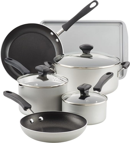 Farberware Cookstart DiamondMax Nonstick Cookware/Pots and Pans Set, Dishwasher Safe, Includes Baking Pan and Cooking Tools, 15 Piece - Silver by Farberware
