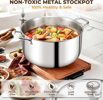 Tri-Ply Stainless Steel Stock Pot, 12 Quart Heavy Duty Induction Cooking Pot with Visible Lid for Pasta, Soup, Spaghetti, Sturdy & Double Handle, Dishwasher Safe - Image 5