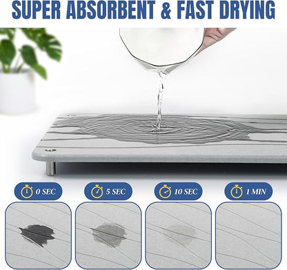 Stone Drying Mat for Kitchen Counter, Diatomaceous Dish Drying Mats Superb Absorbent with Non-Slip Stainless Steel Feet for Dishes, Bottles and more, 15.7"(L)×11.8"(W), Light Grey Wave - Image 3