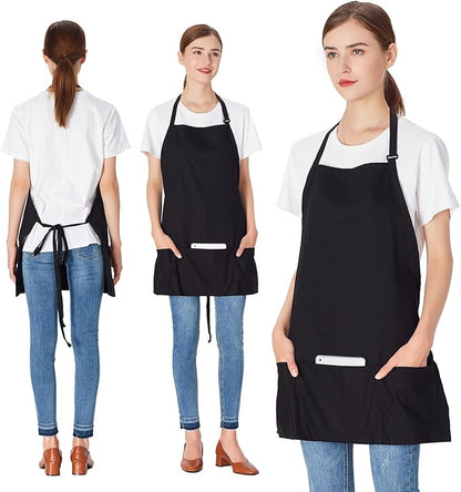 Jubatus 2 Pack 3 Pockets 100% Cotton Adjustable Bib Apron Chef Kitchen Cooking Aprons for Women Men, Black - Image 3