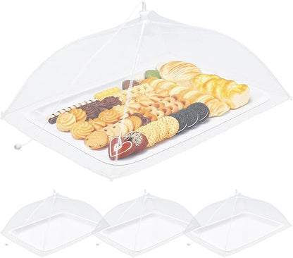 Baderke 8 Pack Plastic Serving Trays with Food Covers 15" x 11" Reusable Serving Platters 16" x 12" Foldable Mesh Food Tents Christmas Party Supplies Set for Outdoor Picnics Bar Fruit Cookies Dessert by Baderke