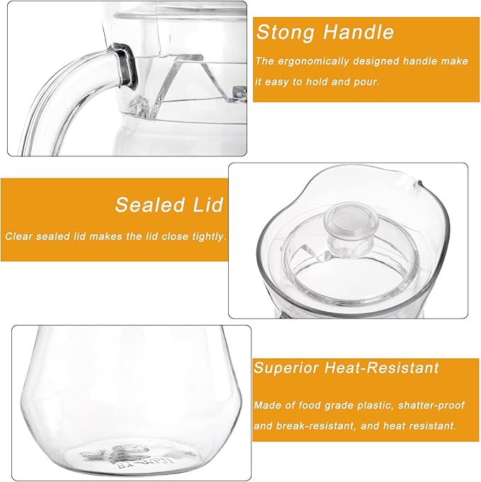 SOUJOY 2 Pack Plastic Pitcher, 68Oz Clear Iced Water Jug with Lid and Handle, Heat Resistant BPA-Free Tea Pitcher for Lemonade, Juice, Milk, Cold or Hot Beverage - Image 3