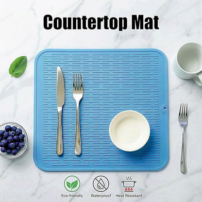 MicoYang Silicone Dish Drying Mat for Multiple Usage,Easy clean,Eco-friendly,Heat-resistant Silicone Mat for Kitchen Counter or Sink,Refrigerator or Drawer Liner Light Blue XL 18 inches x 16 inches - Image 3