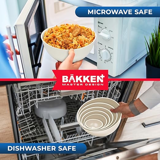 Bakken Master 12 Piece Plastic Nesting Bowls with Lids - Mixing Bowls Set includes 6 Prep Bowls and 6 Lids, BPA-Free, Reusable Meal Prep Containers, Microwave, Freezer & Dishwasher Safe, White Cream - Image 7