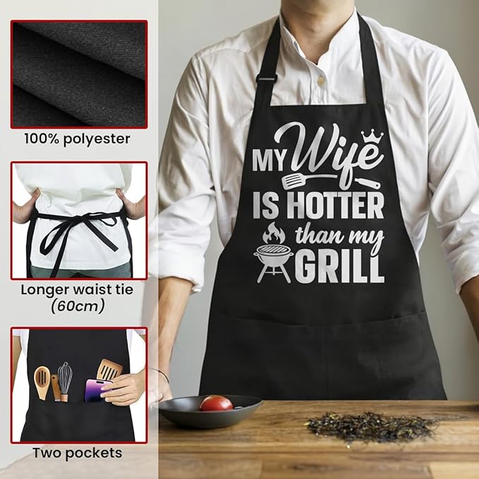 SANDJEST Funny Mens Aprons with Pockets for BBQ Grilling Cooking Grandpa Husband Apron for Birthday Christmas Father's Day
