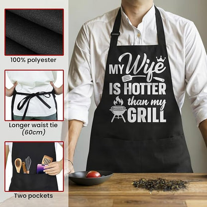 SANDJEST Funny Mens Aprons with Pockets for BBQ Grilling Cooking Grandpa Husband Apron for Birthday Christmas Father's Day