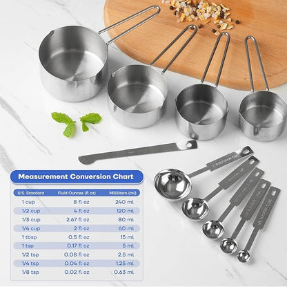 10-Piece Stainless Steel Measuring Cups and Spoons Set for Home Baking Essentials, Dishwasher Safe Kitchen Tools - Image 2
