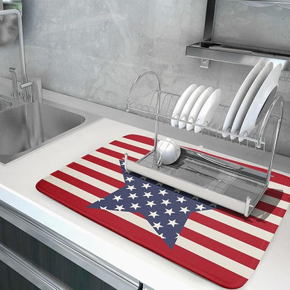 Blue Star Patriotic July of 4th Dish Drying Mat for Kitchen Counter 18x24 Independence Day Red Striped Absorbent Reversible Microfiber Drying Mats Kitchen Countertop Protector Dishes Drainer Rack Pad - Image 5