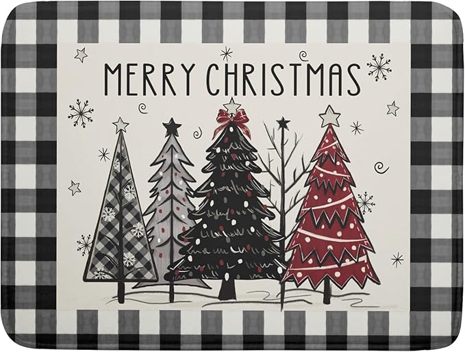 Merry Christmas Tree Dish Drying Mat for Kitchen Counter 18x24 Inch Black Red Grey Xmas Plaid Print Absorbent Reversible Microfiber Drying Mats Kitchen Countertop Protector Dishes Drainer Rack Pad by Aytipun