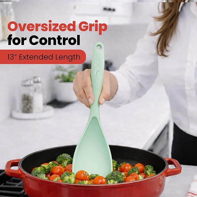 Silicone Spoon Spatula for Cooking - Multifunction Scoop Spatula Spoonula - Heat Resistant Cooking Spoon for Nonstick Cookware - Large Silicone Kitchen Spoon - Seamless Design (Mint,1pc) - Image 7