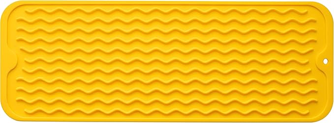 MicoYang Silicone Dish Drying Mat for Multiple Usage,Easy clean,Eco-friendly,Heat-resistant Silicone Mat for Kitchen Counter,Sink,Bar,Bottle,or Cup Yellow M 17 inches x 6 inches by MicoYang