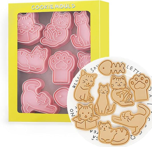 8 Pcs Cookie Cutters Set 3D Holiday Cookie Cutters for Party Baking Decoration (Cats)