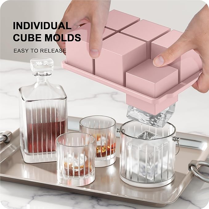 VLM 3 Packs Large Ice Cube Molds with Stackable Lid,Silicone Ice Cube Tray for Freezer,Big Square Ice Tray for Whiskey,Cocktails,Bourbon and Soups (Set 3) - Image 3