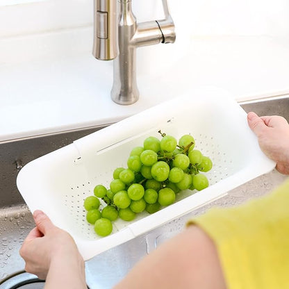 BLUE GINKGO Over the Sink Colander Strainer Basket - Wash Vegetables and Fruits, Drain Cooked Pasta and Dry Dishes - Extendable - New Home Kitchen Essentials (White, 2 Pack) - Image 7