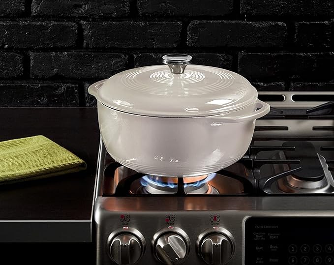 Lodge 3 Quart Enameled Cast Iron Dutch Oven with Lid – Dual Handles – Oven Safe up to 500° F or on Stovetop - Use to Marinate, Cook, Bake, Refrigerate and Serve – Oyster White - Image 6