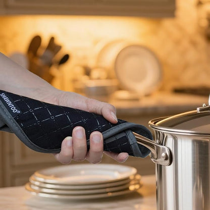 Oven Mitts and Pot Holders Sets 6pcs, Kitchen Oven Glove,High Heat Resistant 550 Degree Extra Long Oven Mitts and Potholders with Non-Slip Silicone Surface for Home Essentials (Grey) (Matte Black) - Image 6