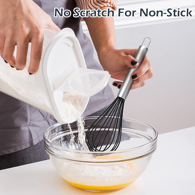 Silicone Whisk, Stainless Steel Wire Whisk Set - 3 PCS Rubber Whisks for Cooking, Non-stick Cookware, Kitchen, Balloon Egg Beater Perfect for Blending, Whisking, Black - Image 2