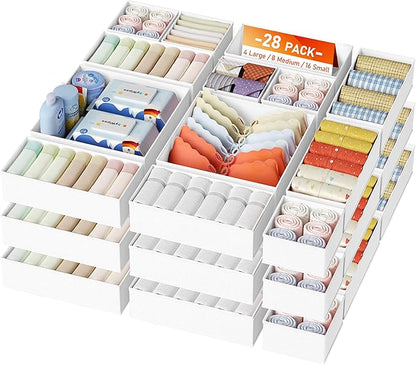 DIMJ Drawer Organizer Clothes, 26Pack Dresser Organizer, Foldable Closet Organizers and Storage, Fabric Dresser Bins, Drawer Dividers for Nursery, Baby Clothes, Underwears, Sock,White by DiMJ