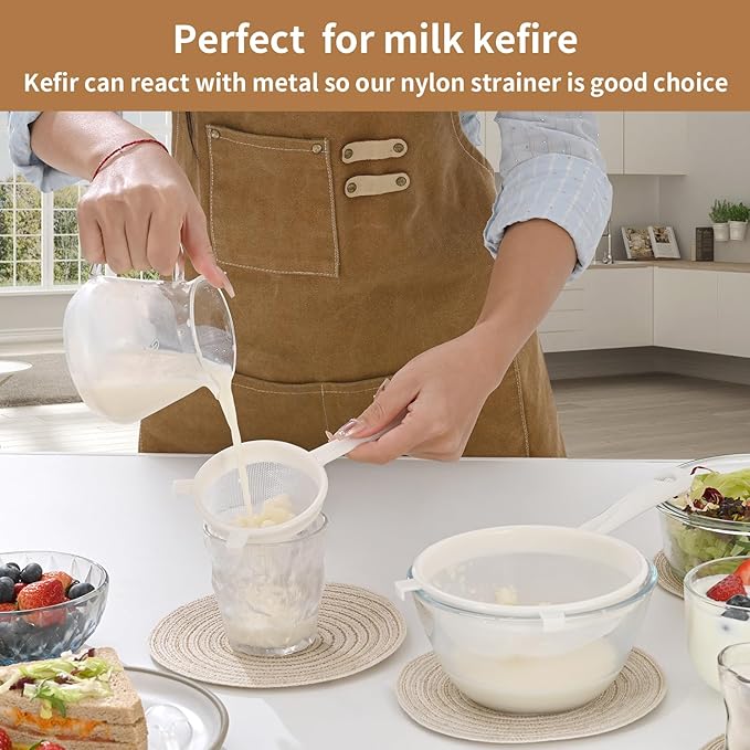 Luckyiren Kefir Strainer Set, 2-Size Plastic Non-Metal Sieve with Fine Mesh for Kefir Grains, Milk Kefir, Water Kefir & Kombucha - Durable, Food Grade & Easy Clean - Image 4