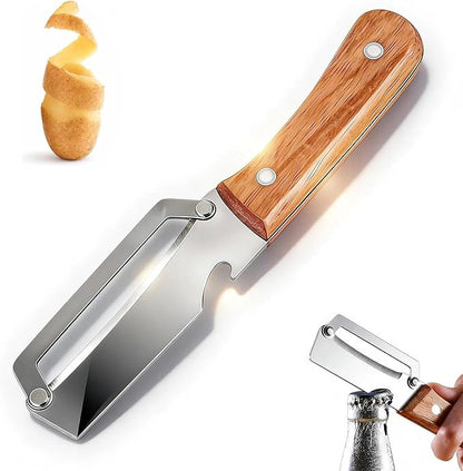 Multifunctional Vegetable Peeler, Premium Vegetable Peeler with Wooden Handle＆bottle Opener, Stainless Steel Blade Peeler for Kitchen, Non-slip Ergonomic Design by LINBLIF