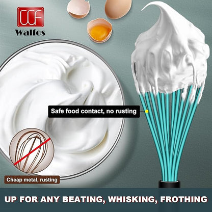 Walfos Silicone whisk,Whisks for Cooking Non Scratch, BPA Free whisk set of 4, 7+9+11in Balloon Whisks & 11in Flat Whisk, Heat Resistant(480°F).Great for Cooking in Pans, Baking, Whisking.Blue - Image 4