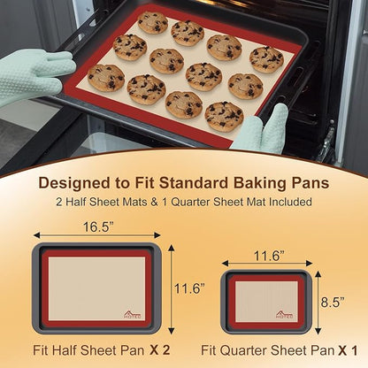 HOTEC Silicone Baking Mats 3 Pack – Non-Stick Reusable Silicone Baking Sheets for Oven – Cookie & Macaron Mats – 2 Half Sheet + 1 Quarter Sheet – BPA-Free, Dishwasher Safe - Image 3