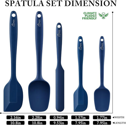 HOTEC 600℉ Heat Resistant BPA-Free Silicone Rubber Spatula Set, Kitchen Cooking Spatulas, Baking, Mixing, for Non Stick Cookware, Dishwasher Safe, Classic Blue Set of 5 - Image 2