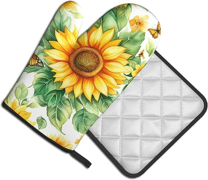 Sunflower Oven Mitts and Pot Holders Sets Watercolor Yellow Floral Plant Kitchen Gloves Hot Pads 2 Pieces Set Spring Summer Farmhouse Kitchen Decor and Accessories - Image 2