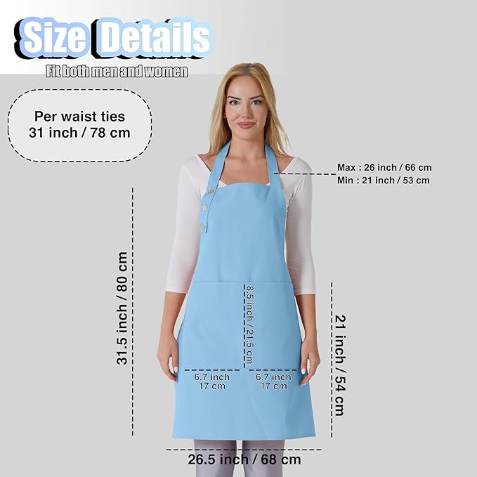 TOSHE Kitchen Apron Waterdrop Resistant Cotton Apron with adjustable Aprons for Women with Pockets 10 Color option Cooking Apron Light Blue (Light Blue) - Image 5
